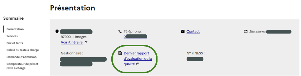 Exemple d'affichage du lien vers le rapport d'évaluation Image illustrative